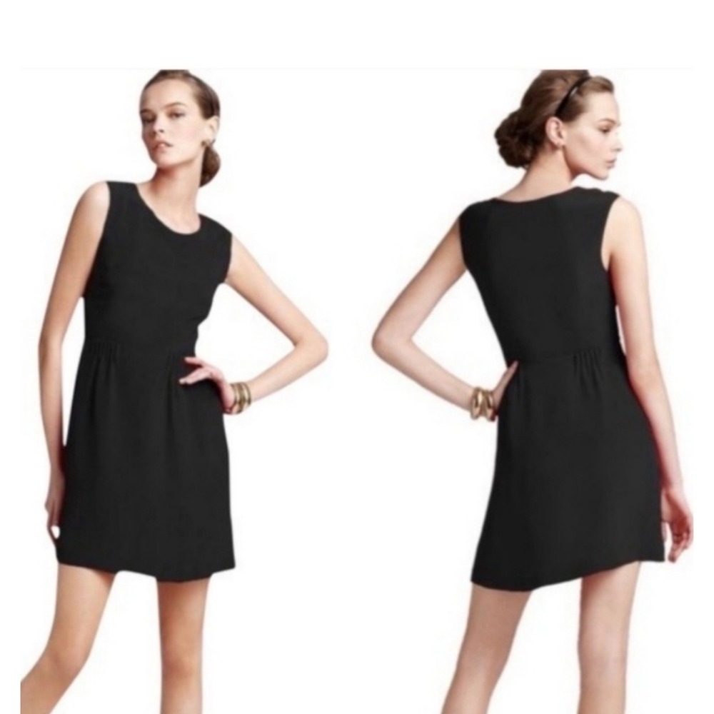 Theory Mini Dress Women's 8 Black Shyann Sleeveless Pleated Waist Cotton Blend